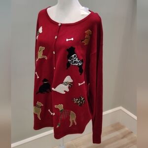 Charming Red Dog Pattern Cardigan